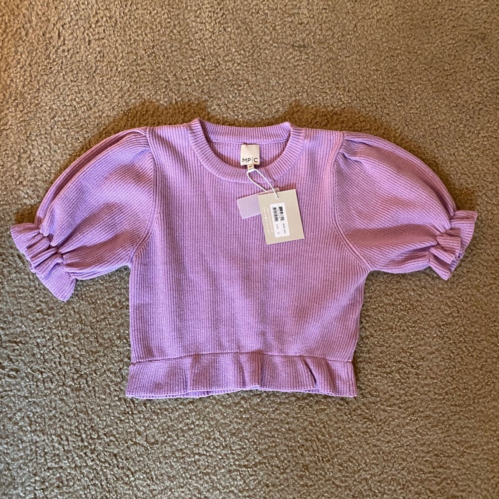 Purple puff sleeve crop top from a local boutique